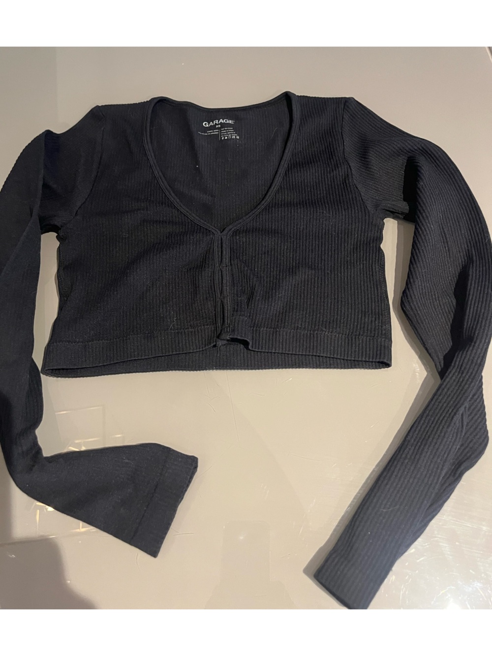 Garage Black Ribbed V-Neck Cropped Top